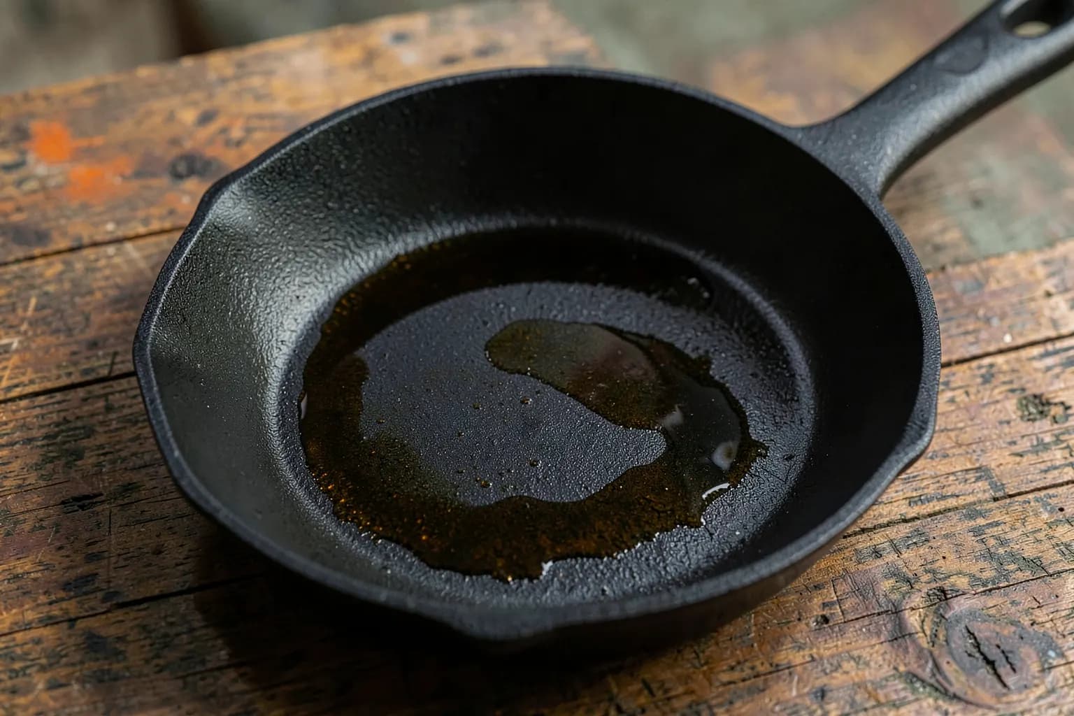 Panela de ferro fundido nova sendo untada com óleo para cura