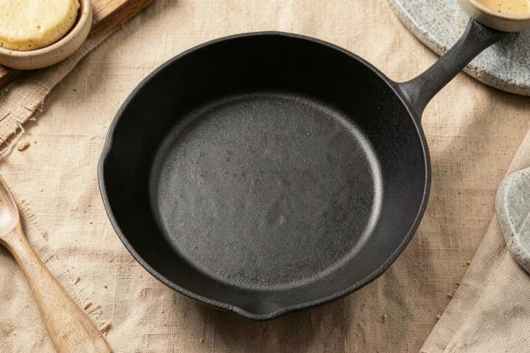 Uma panela de ferro fundido limpa e seca, pronta para o processo de cura.